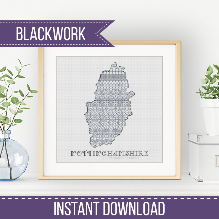 Nottinghamshire Blackwork Pattern Blackwork Pattern by Peppermint Purple