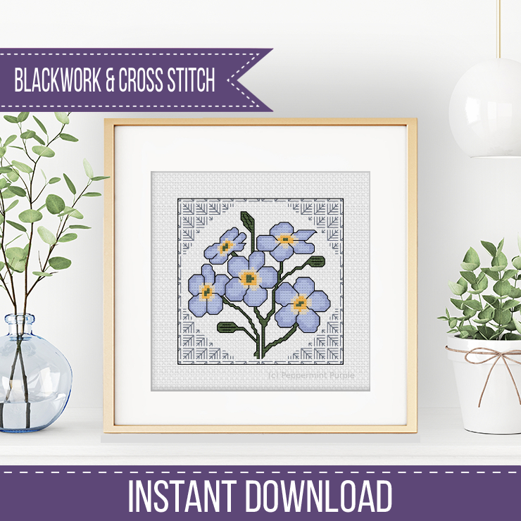 Centre Stage - Forget-Me-Not Blackwork Pattern by Peppermint Purple