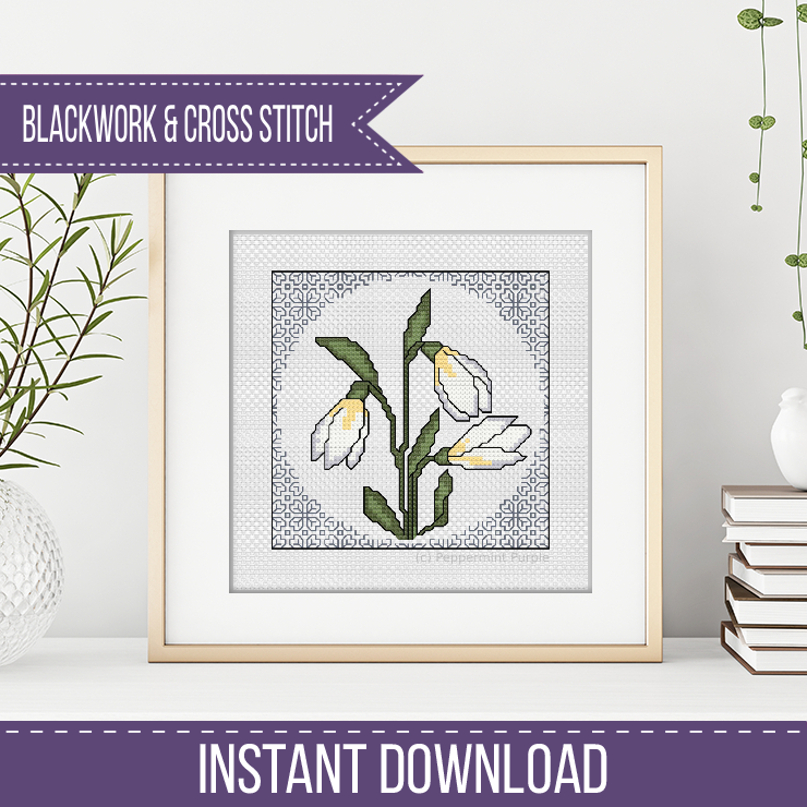 Centre Stage - Snowdrops Blackwork Pattern by Peppermint Purple