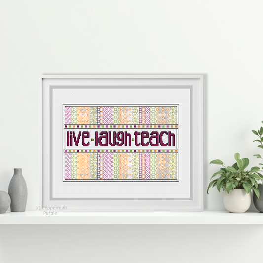 Live Laugh Teach Blackwork Pattern by Peppermint Purple