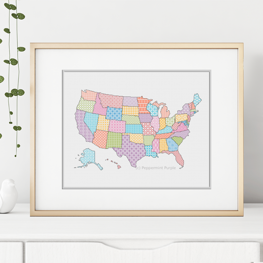 USA Blackwork Map Blackwork Pattern by Peppermint Purple