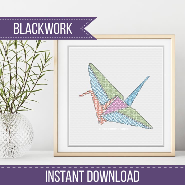 Blackwork Origami Crane Blackwork Pattern by Peppermint Purple