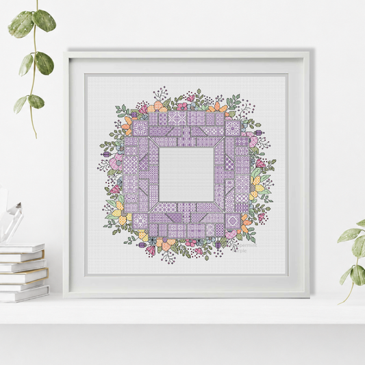 Centre Stage - 2025 Floral Border Blackwork Pattern by Peppermint Purple