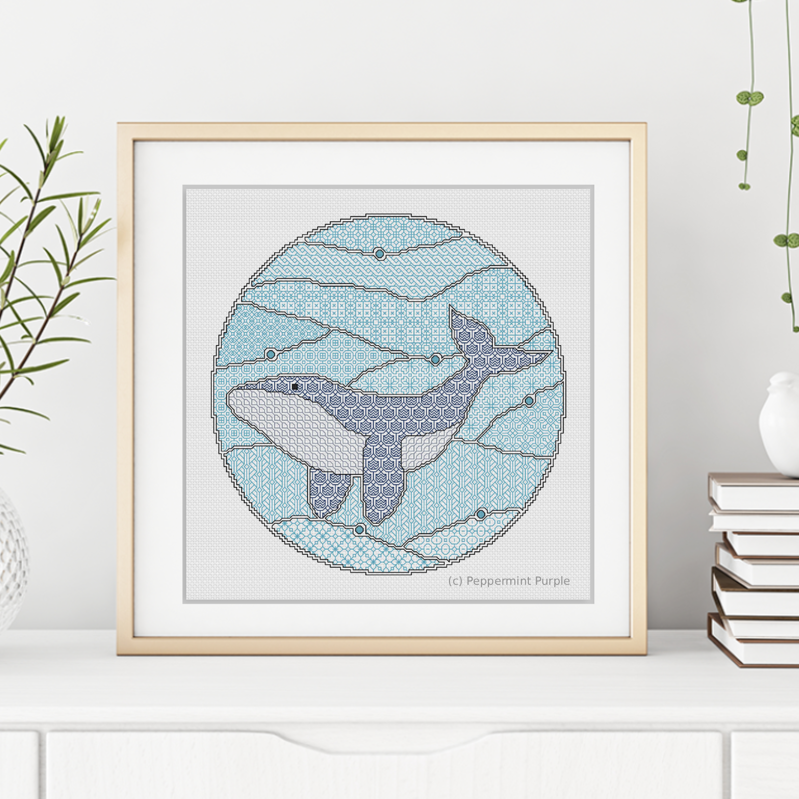 Whale Blackwork Pattern by Peppermint Purple