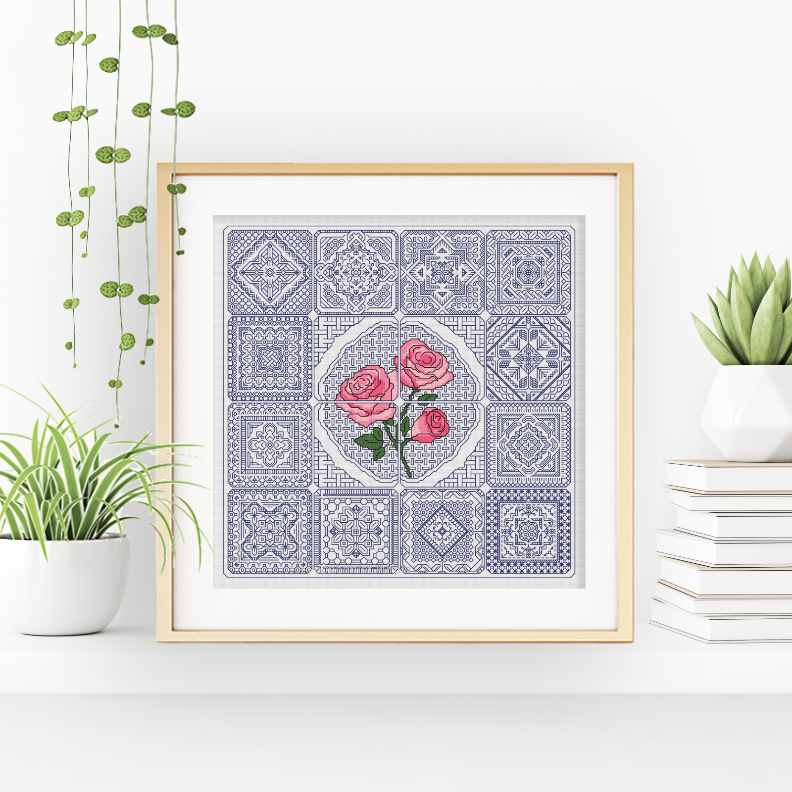 Dutch Tiles - Rose Blackwork Pattern by Peppermint Purple