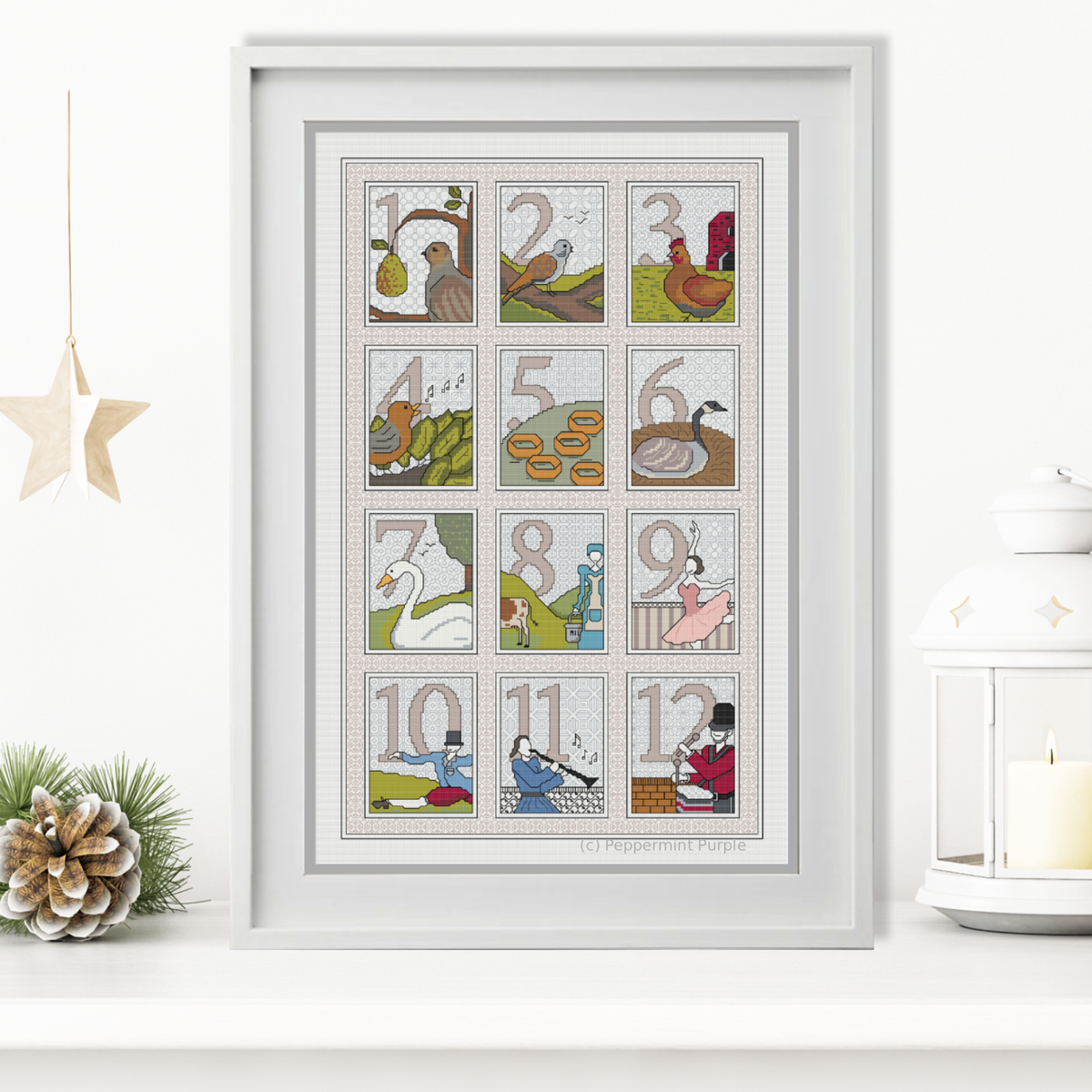 12 Days of Christmas Blackwork & Cross Stitch by Peppermint Purple