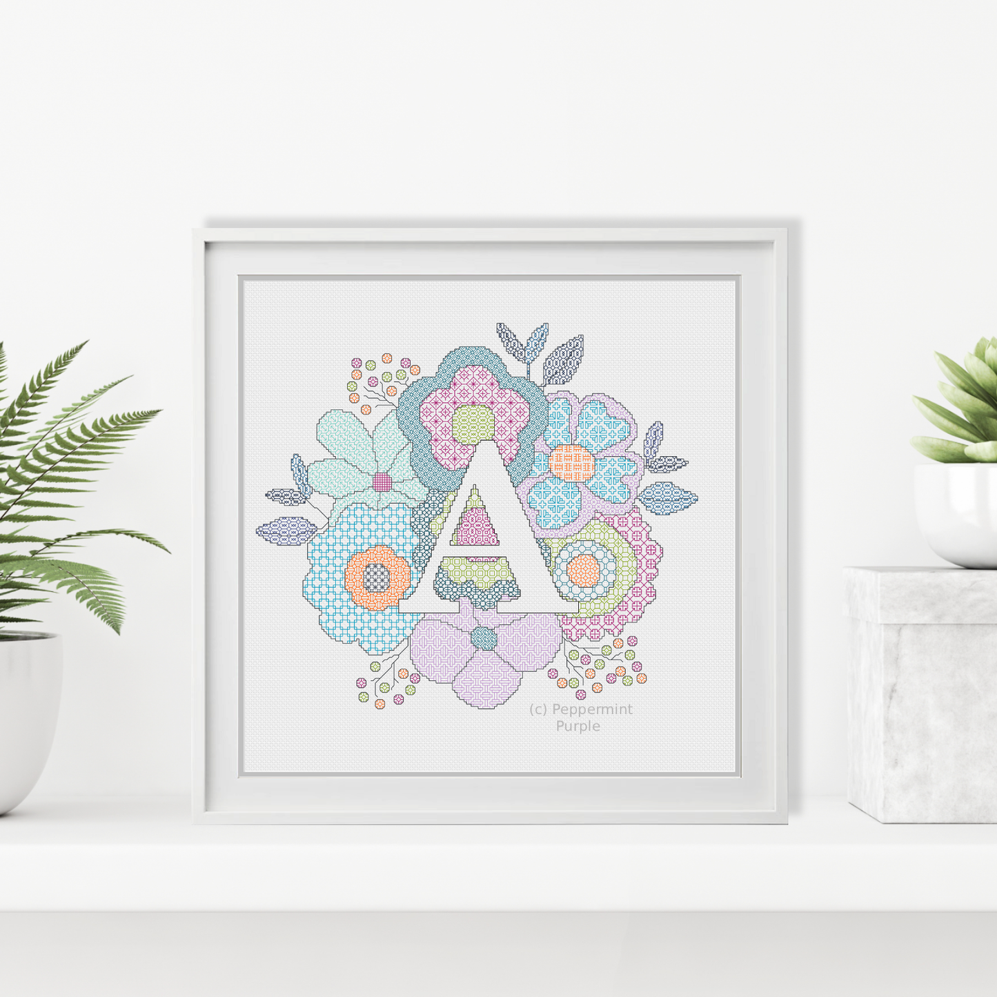Floral Letters Blackwork Pattern by Peppermint Purple