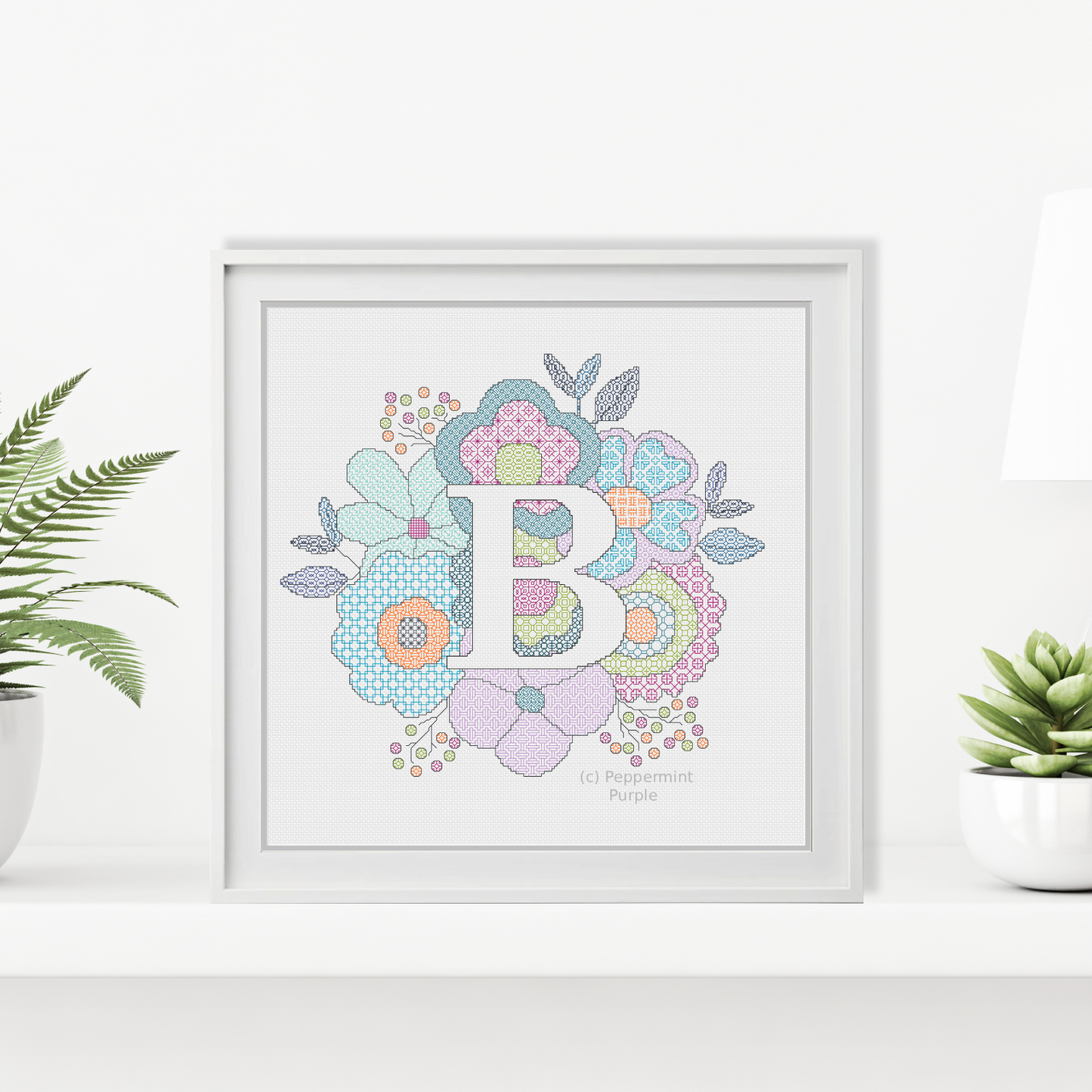 Floral Letters Blackwork Pattern by Peppermint Purple