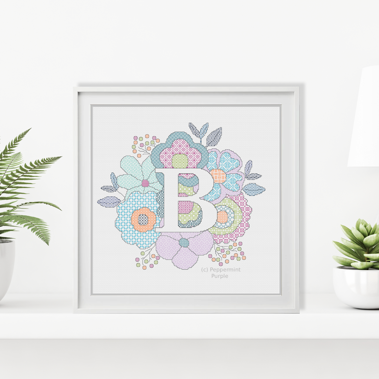 Floral Letters Blackwork Pattern by Peppermint Purple