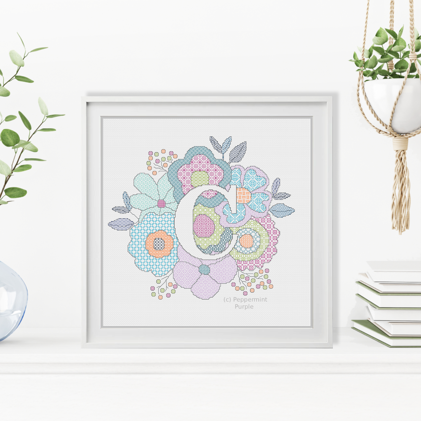 Floral Letters Blackwork Pattern by Peppermint Purple