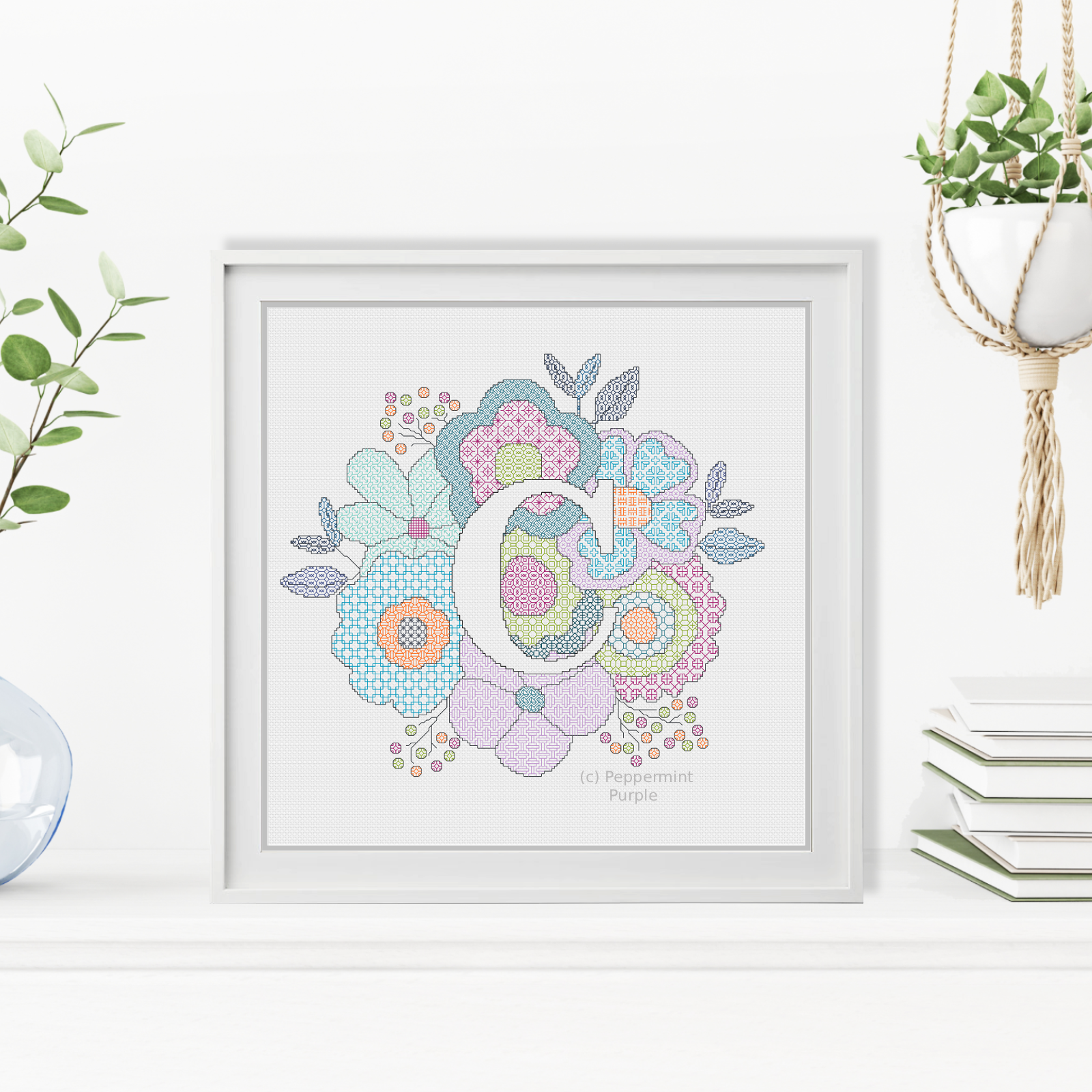 Floral Letters Blackwork Pattern by Peppermint Purple