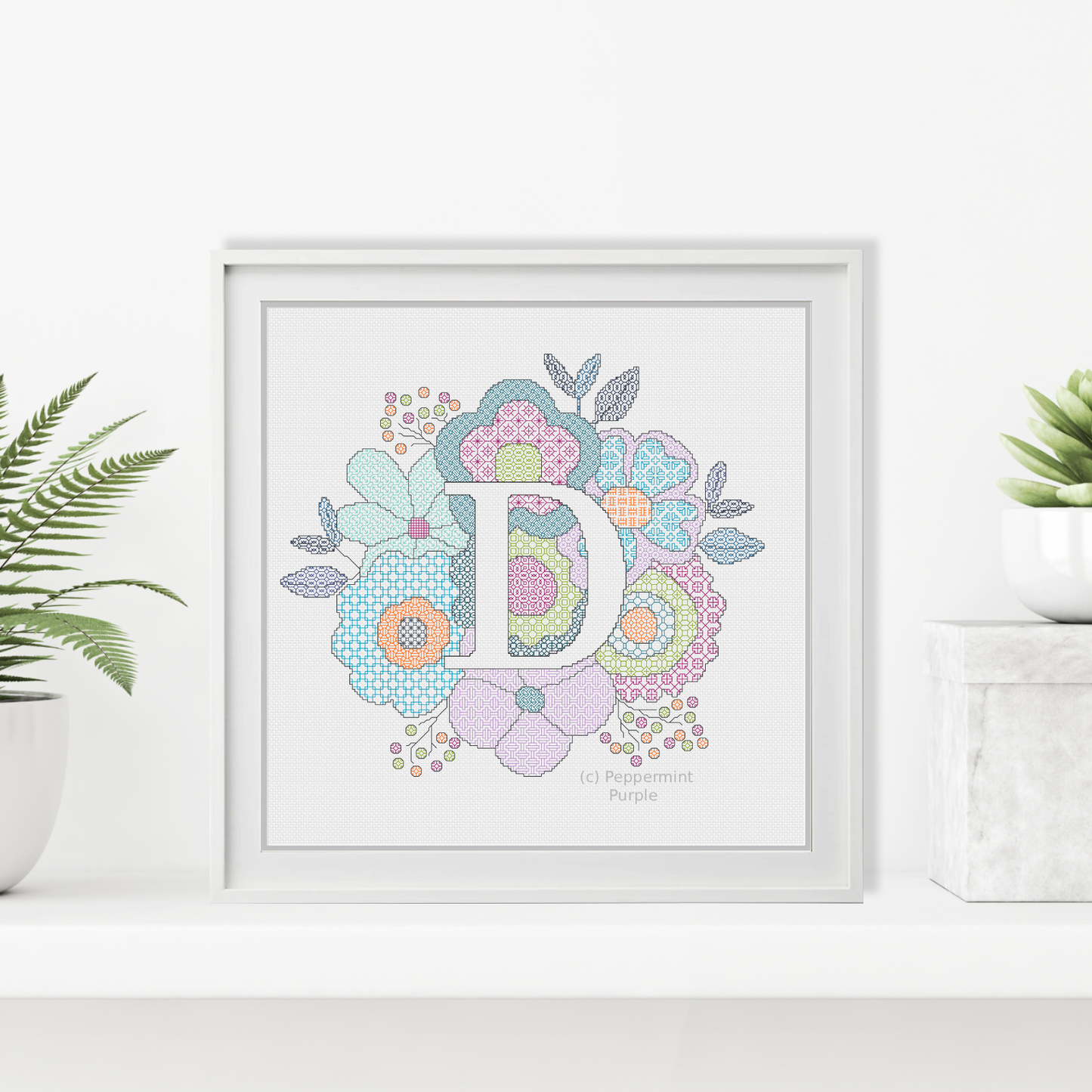 Floral Letters Blackwork Pattern by Peppermint Purple