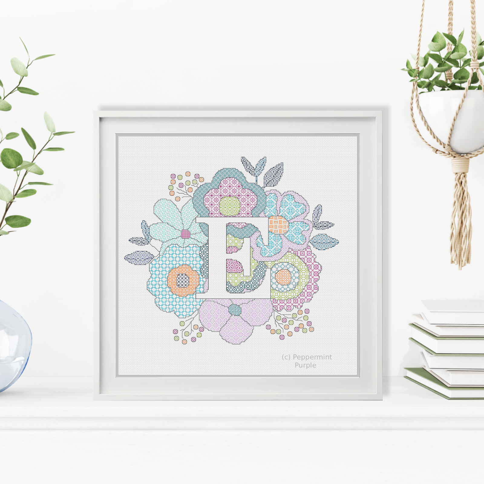 Floral Letters Blackwork Pattern by Peppermint Purple