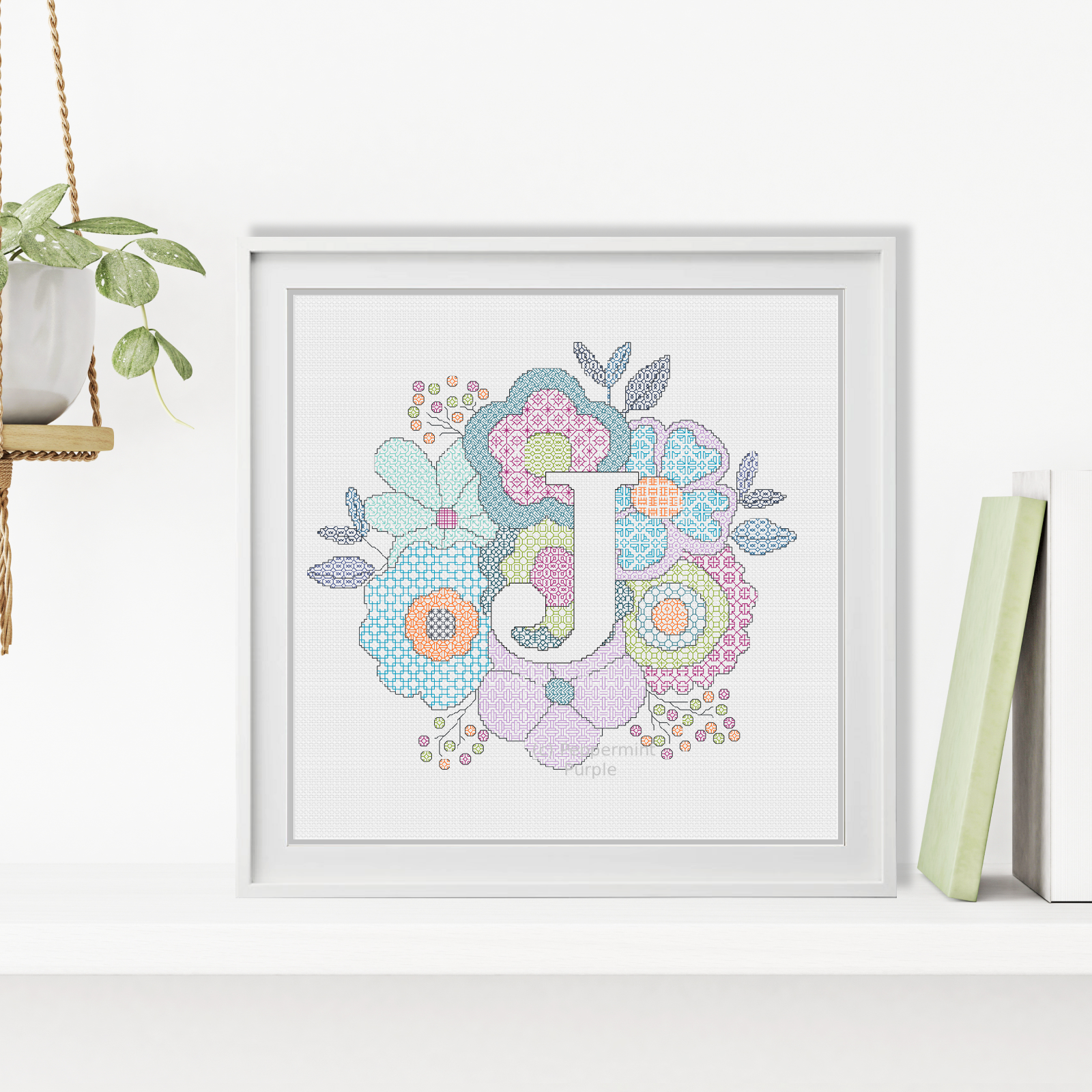 Floral Letters Blackwork Pattern by Peppermint Purple