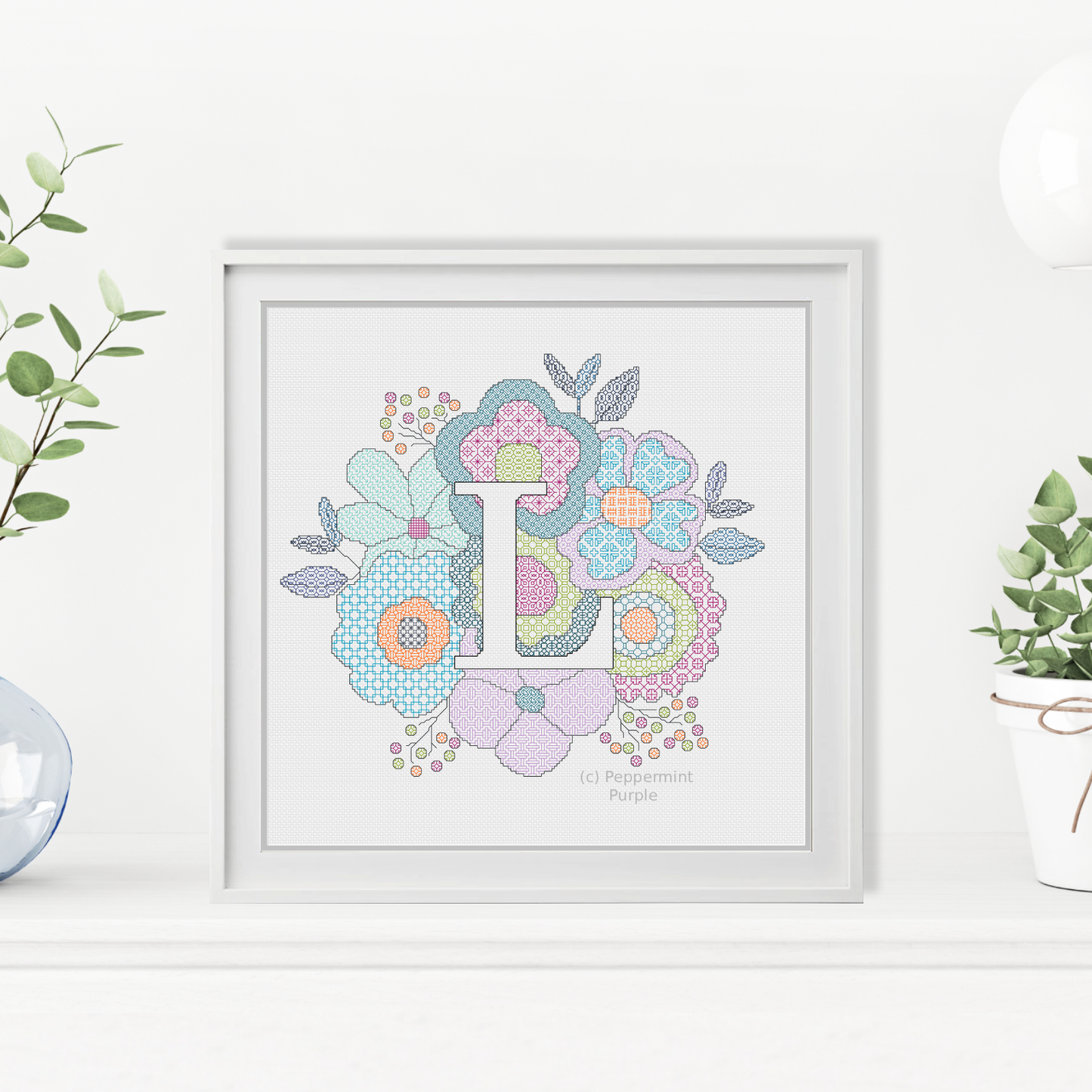 Floral Letters Blackwork Pattern by Peppermint Purple