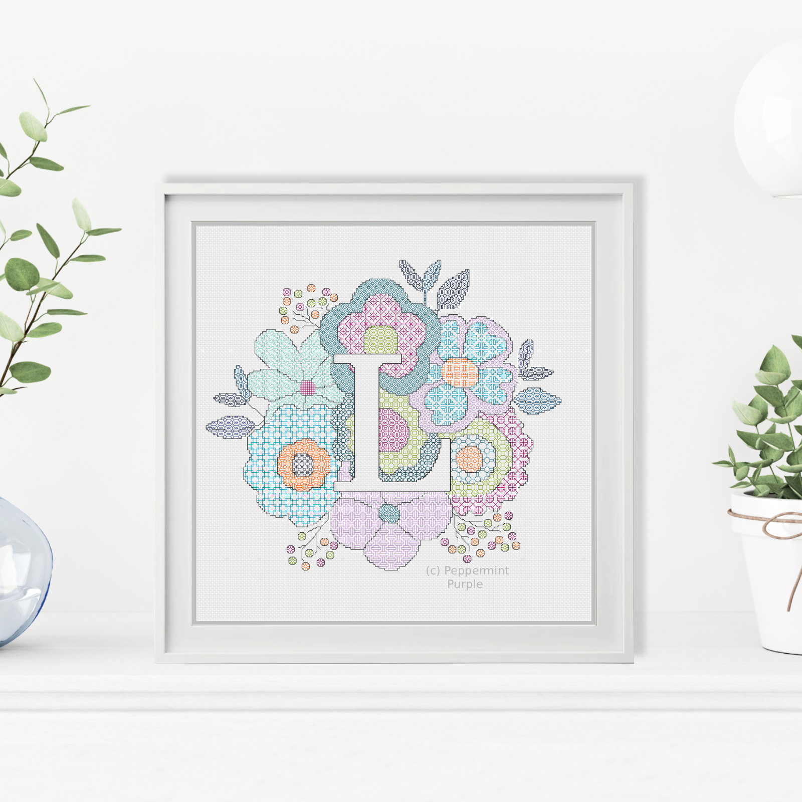 Floral Letters Blackwork Pattern by Peppermint Purple