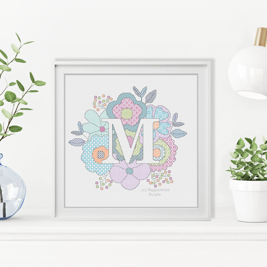 Floral Letters Blackwork Pattern by Peppermint Purple