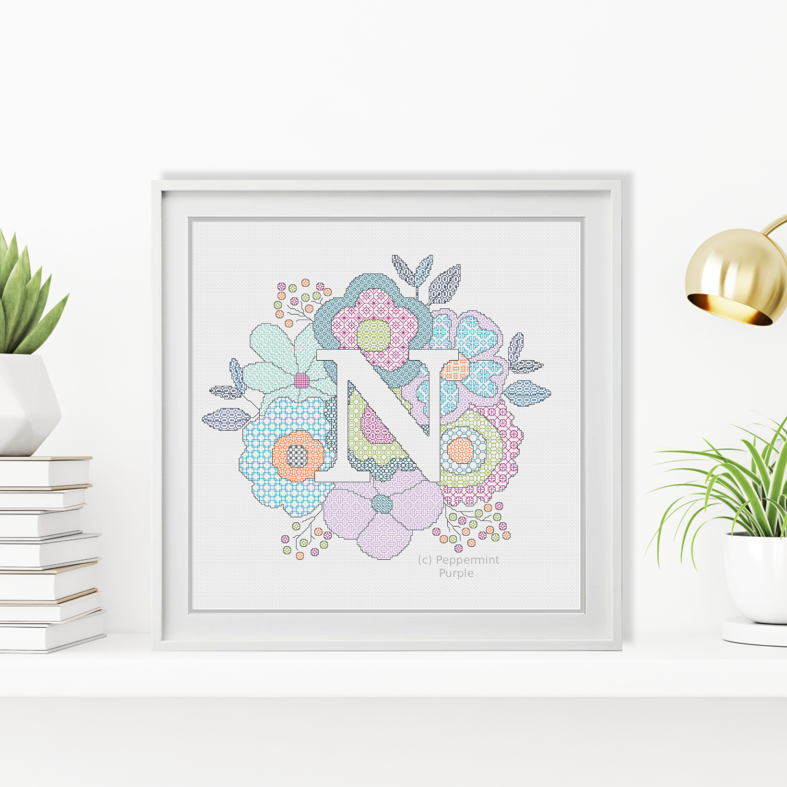 Floral Letters Blackwork Pattern by Peppermint Purple