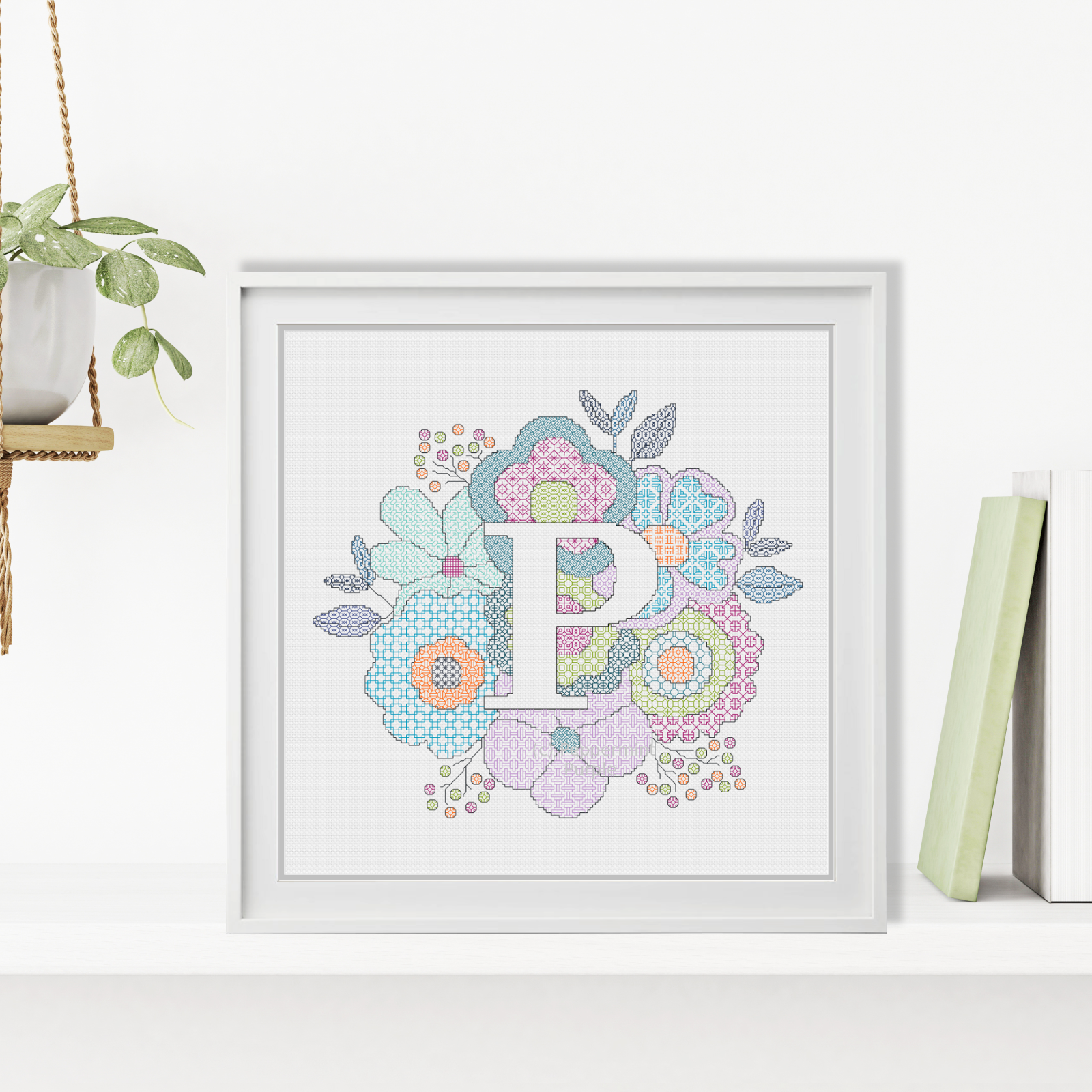 Floral Letters Blackwork Pattern by Peppermint Purple