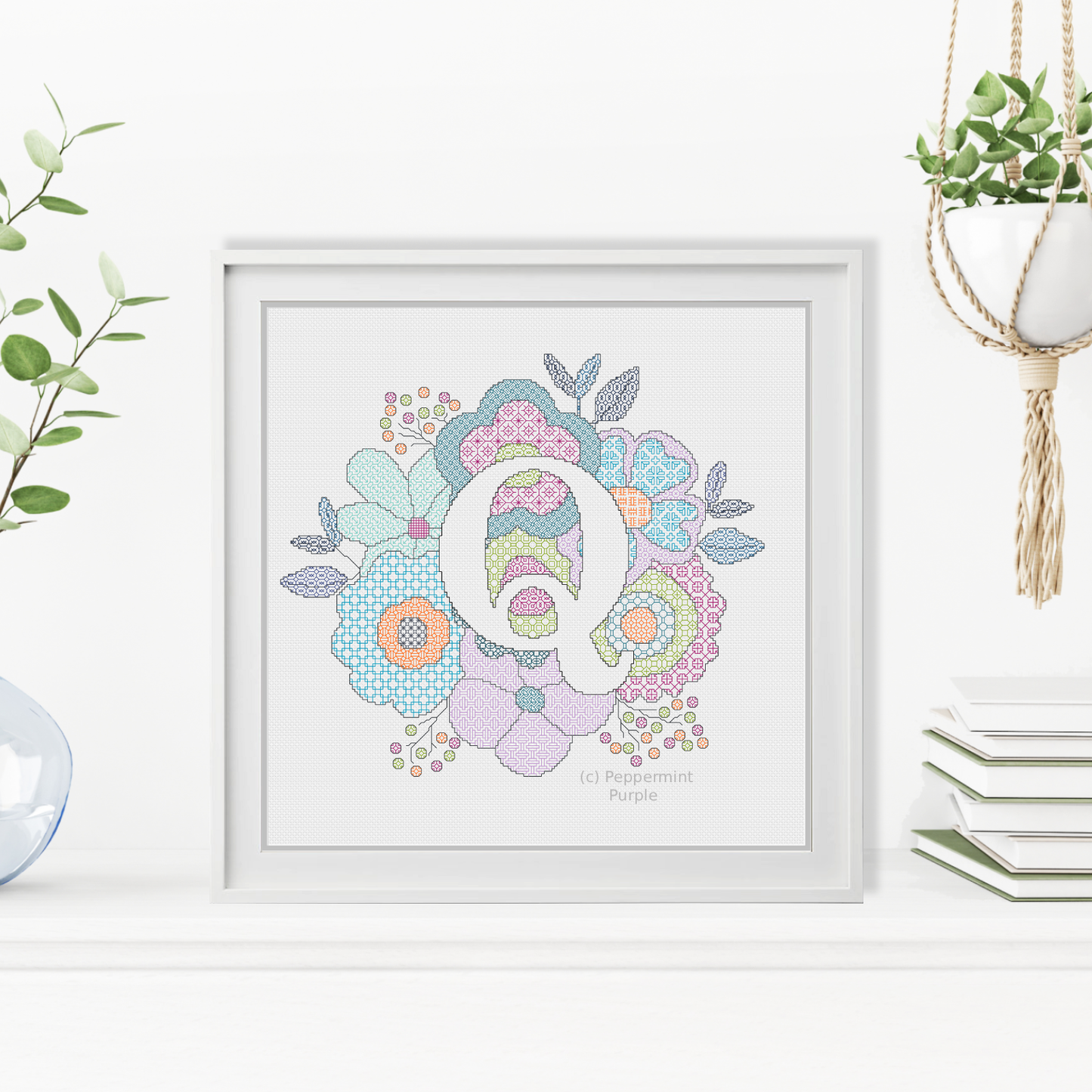 Floral Letters Blackwork Pattern by Peppermint Purple