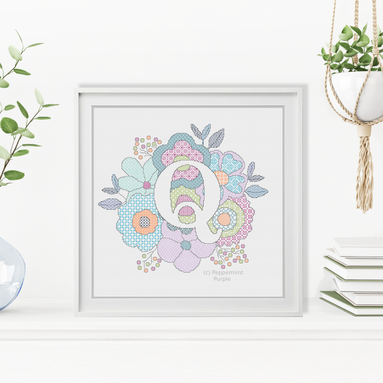 Floral Letters Blackwork Pattern by Peppermint Purple