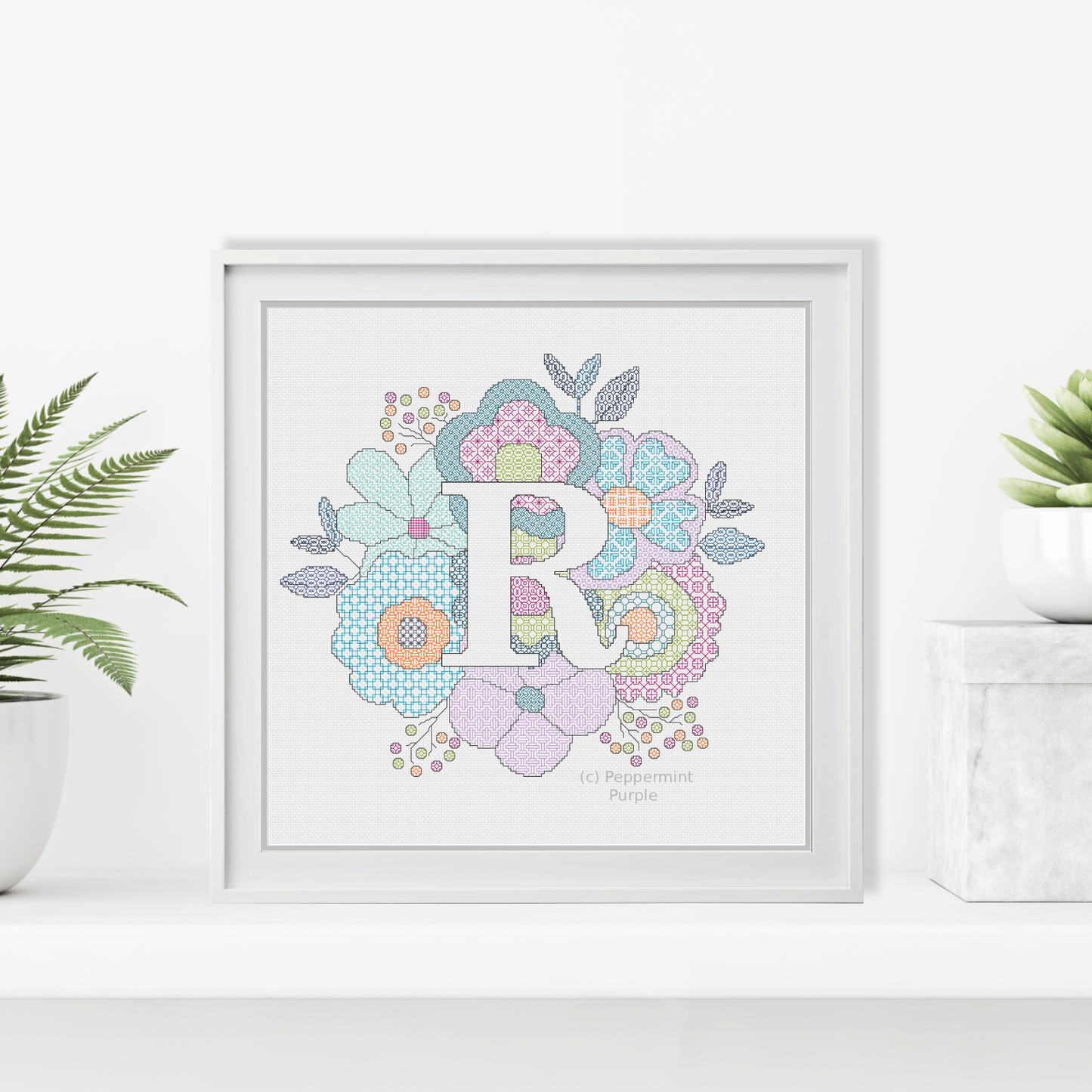 Floral Letters Blackwork Pattern by Peppermint Purple