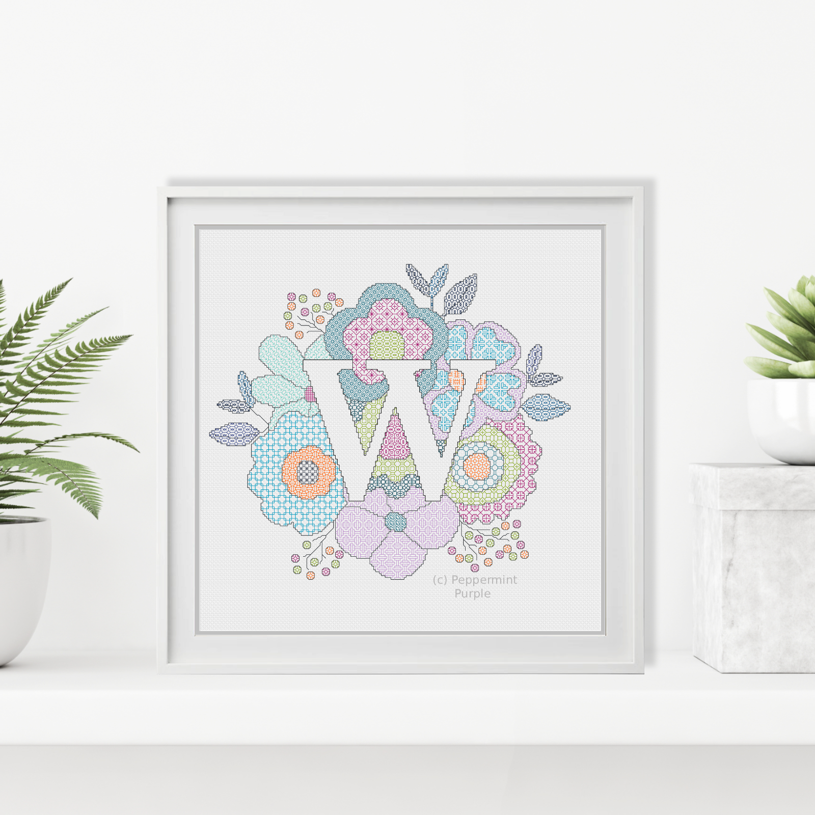 Floral Letters Blackwork Pattern by Peppermint Purple