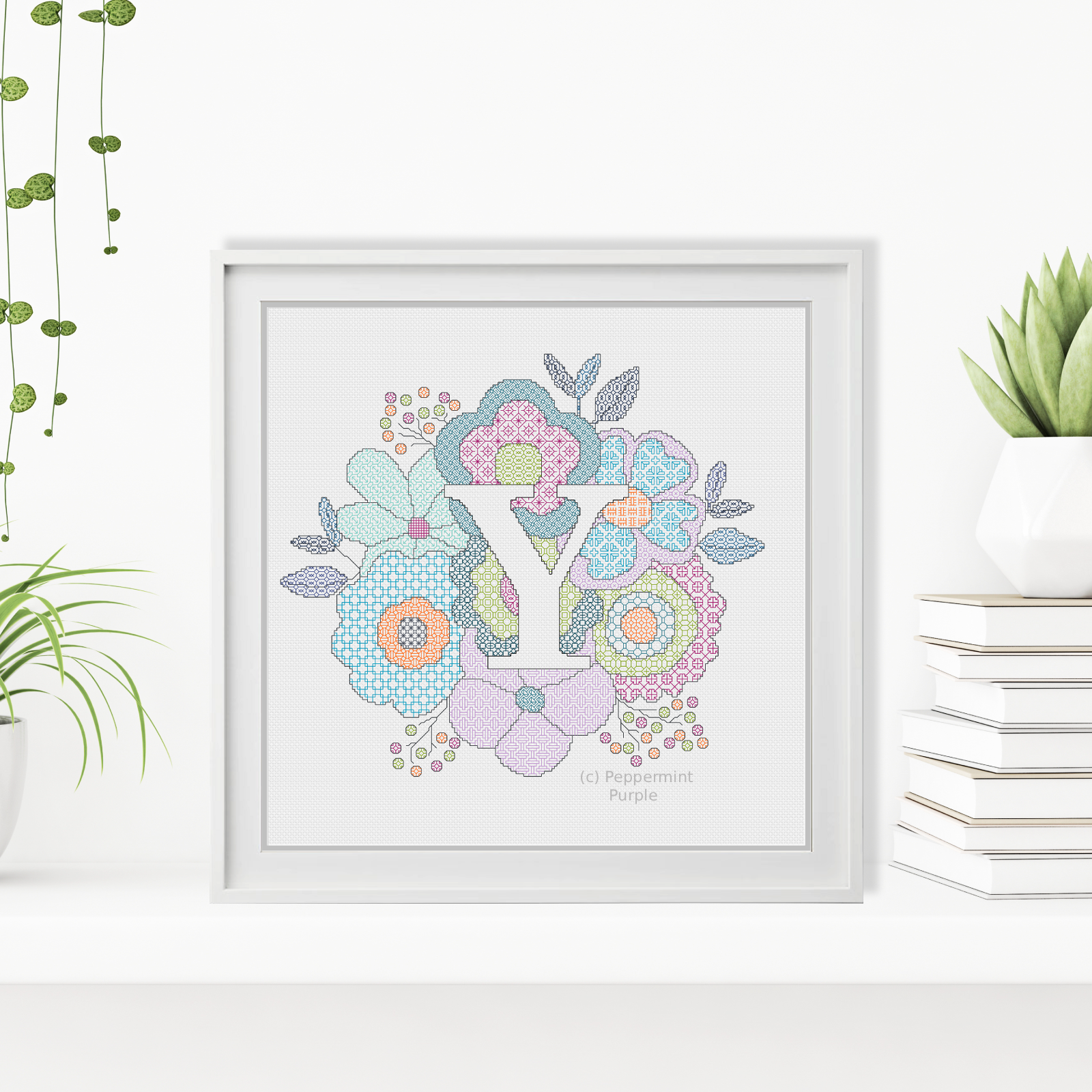 Floral Letters Blackwork Pattern by Peppermint Purple