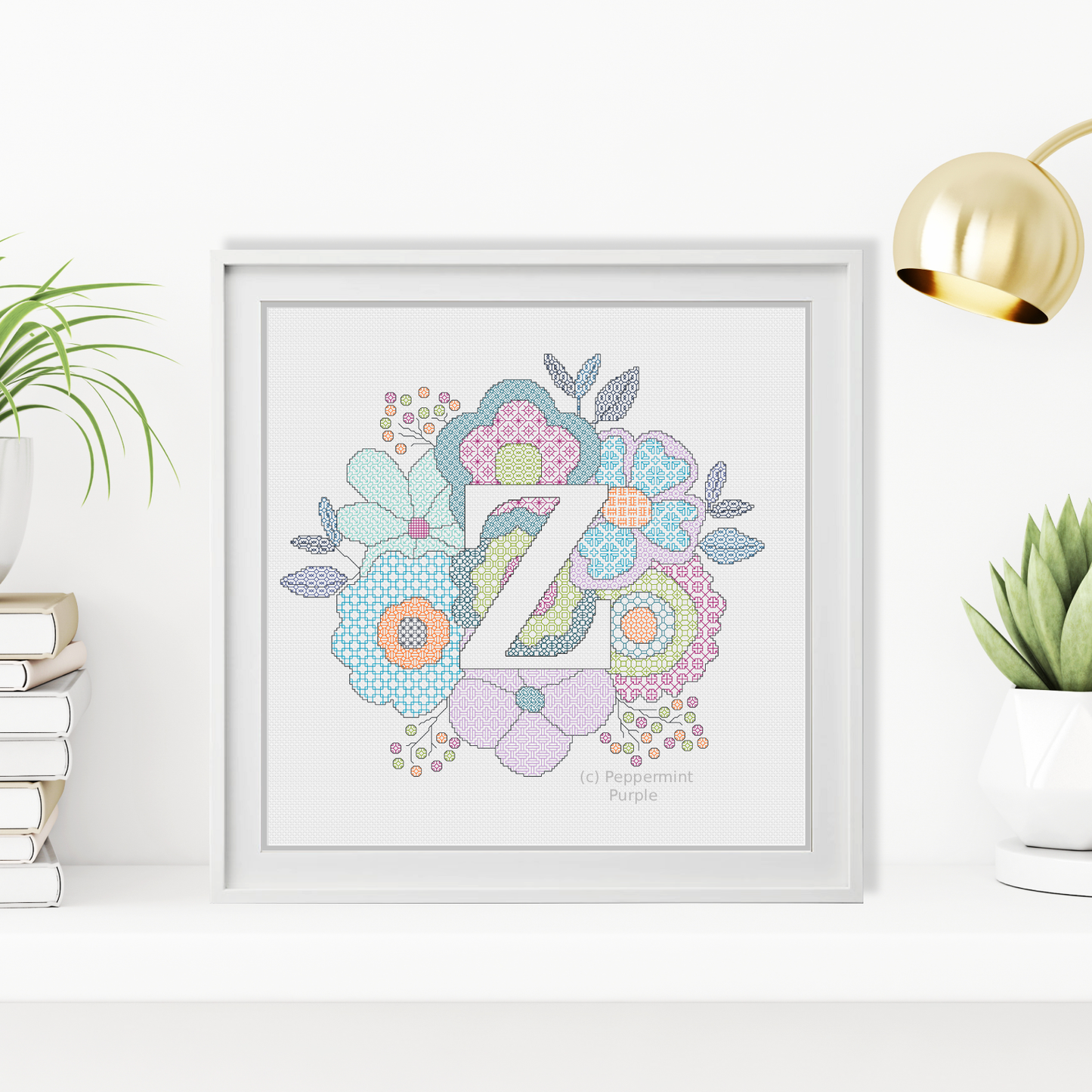 Floral Letters Blackwork Pattern by Peppermint Purple