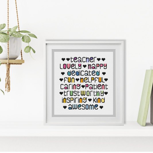 Teacher Cross Stitch Pattern by Peppermint Purple