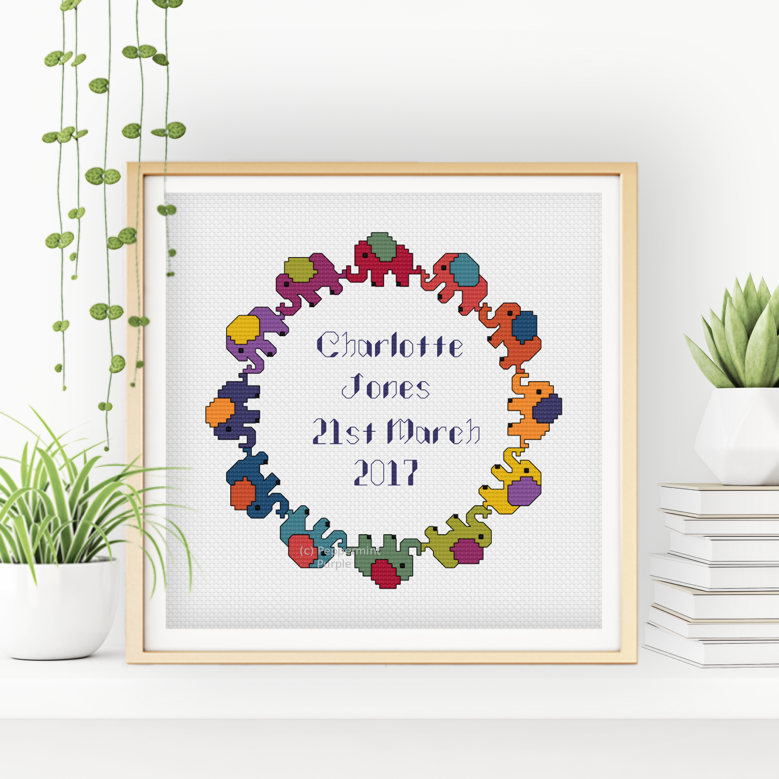 Baby Elephant Pattern Cross Stitch Pattern by Peppermint Purple