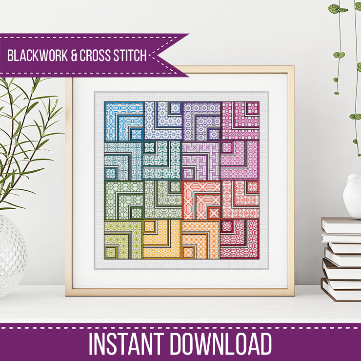 Colourful Corners Blackwork Pattern by Peppermint Purple