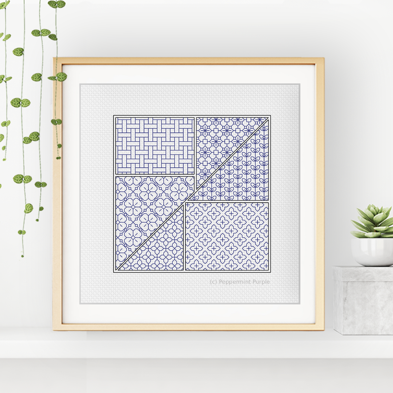 Blackwork Starter Kit - Tangram Blackwork Kit by Peppermint Purple