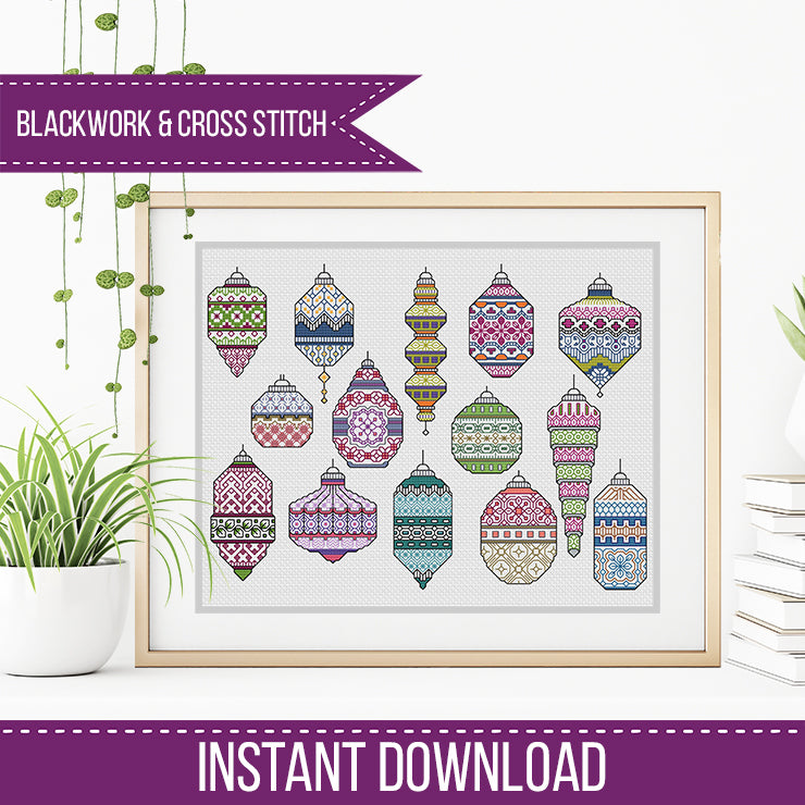 Baubles Galore - 2023 - Blackwork Patterns & Cross Stitch by Peppermint Purple