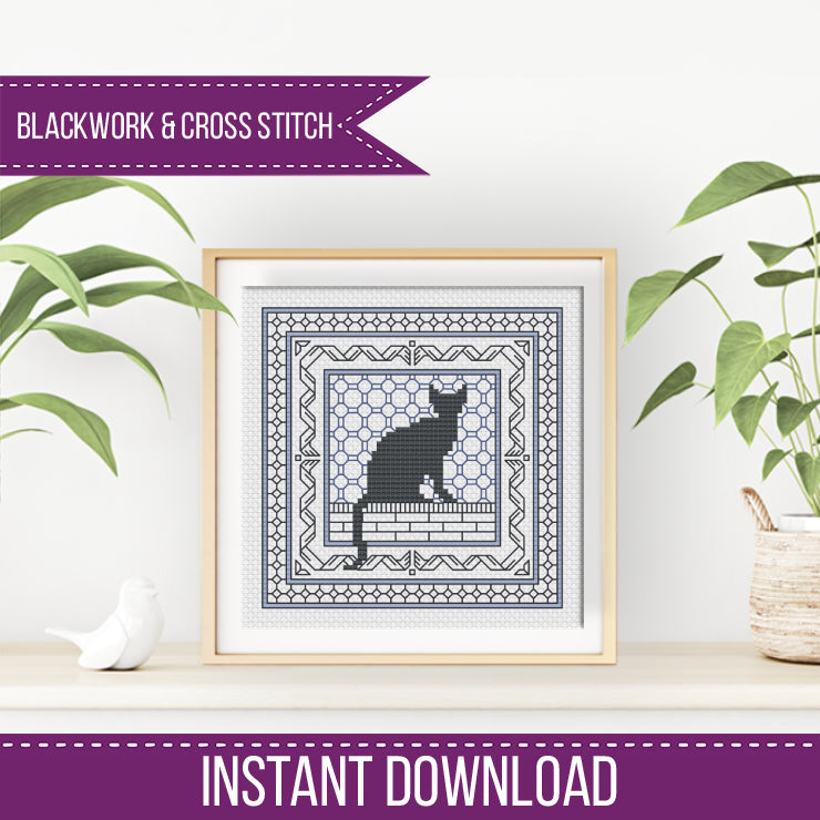 Centre Stage - Cat Blackwork Pattern by Peppermint Purple