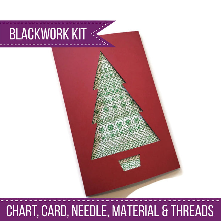 Christmas Tree Card Kit - Blackwork Patterns & Cross Stitch by Peppermint Purple