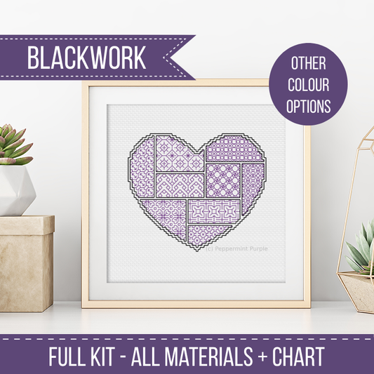 Blackwork Starter Kit - Heart Blackwork Kit by Peppermint Purple