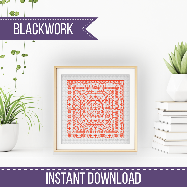 Mini Study In Burnt Orange Blackwork Pattern by Peppermint Purple