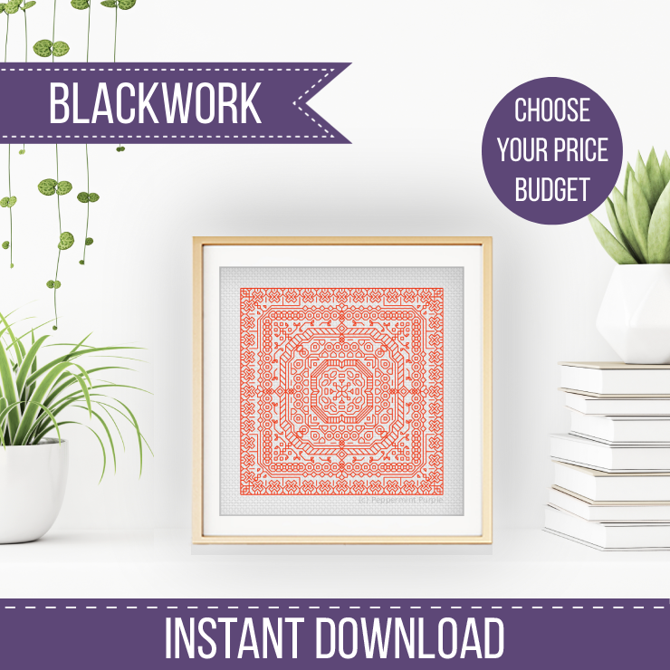 Mini Study In Burnt Orange Blackwork Pattern by Peppermint Purple