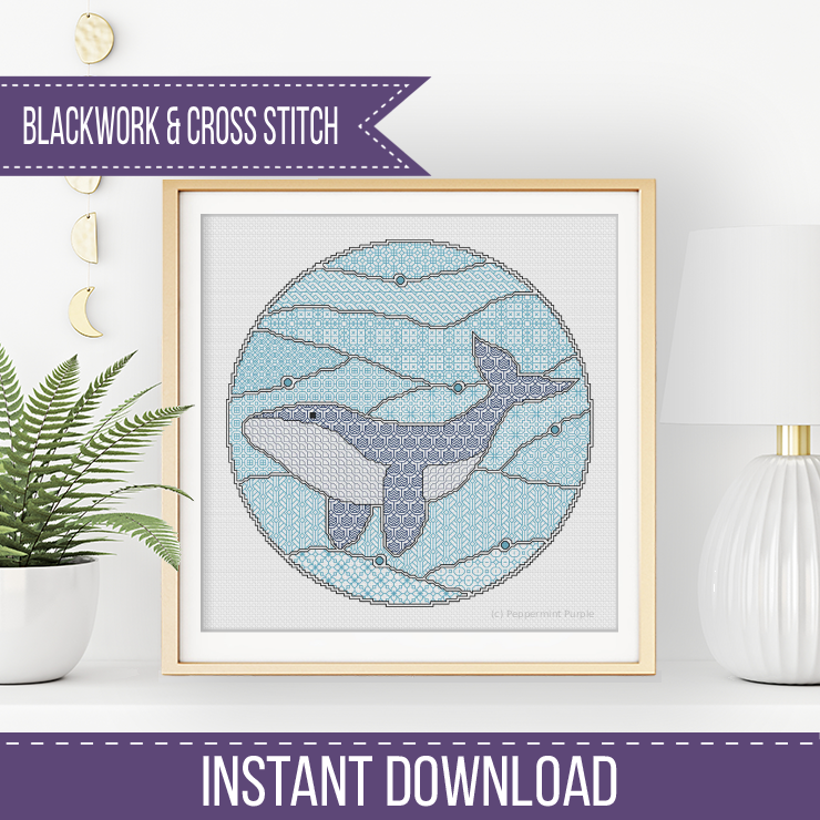 Whale Blackwork Pattern by Peppermint Purple