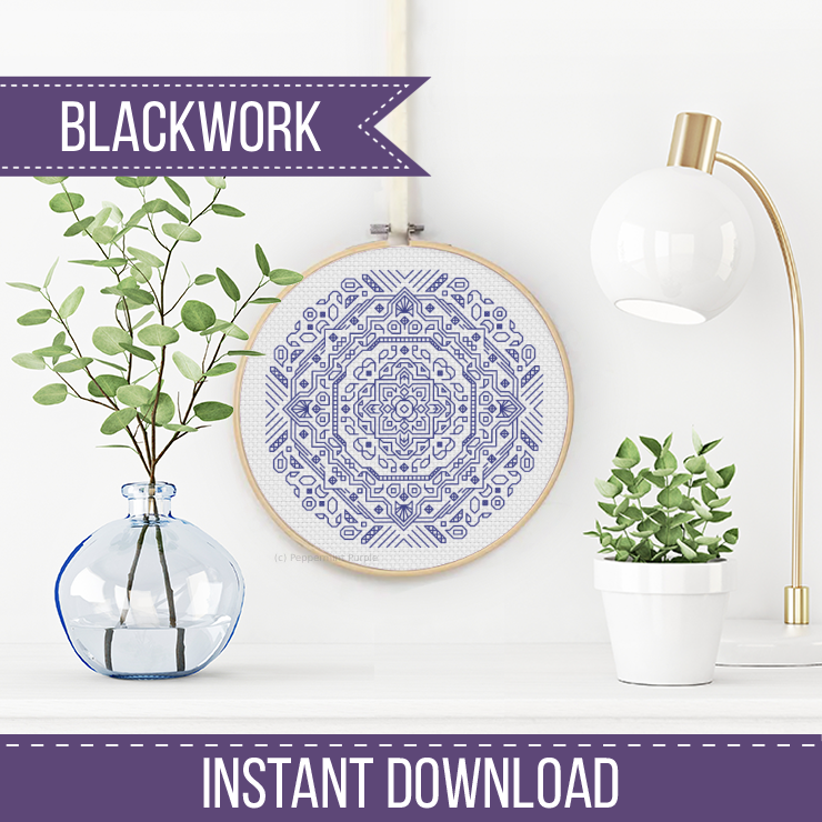 Mandala in Cornflower Blue Blackwork Pattern by Peppermint Purple