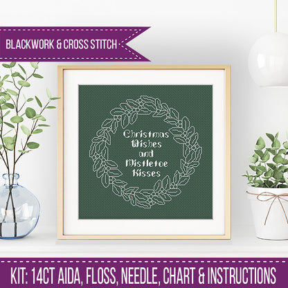 Mistletoe Kisses Blackwork Kit - Blackwork Patterns & Cross Stitch by Peppermint Purple