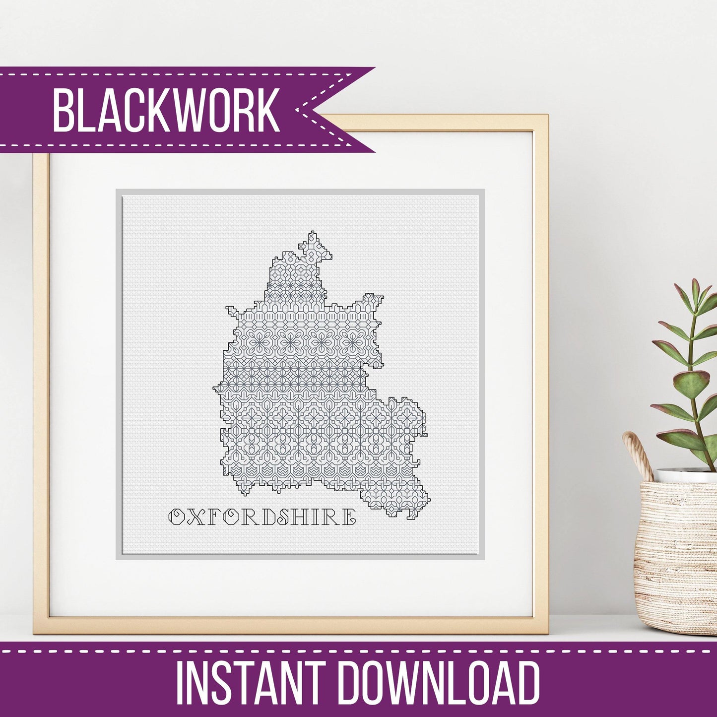 Oxfordshire Blackwork Pattern - Blackwork Patterns & Cross Stitch by Peppermint Purple