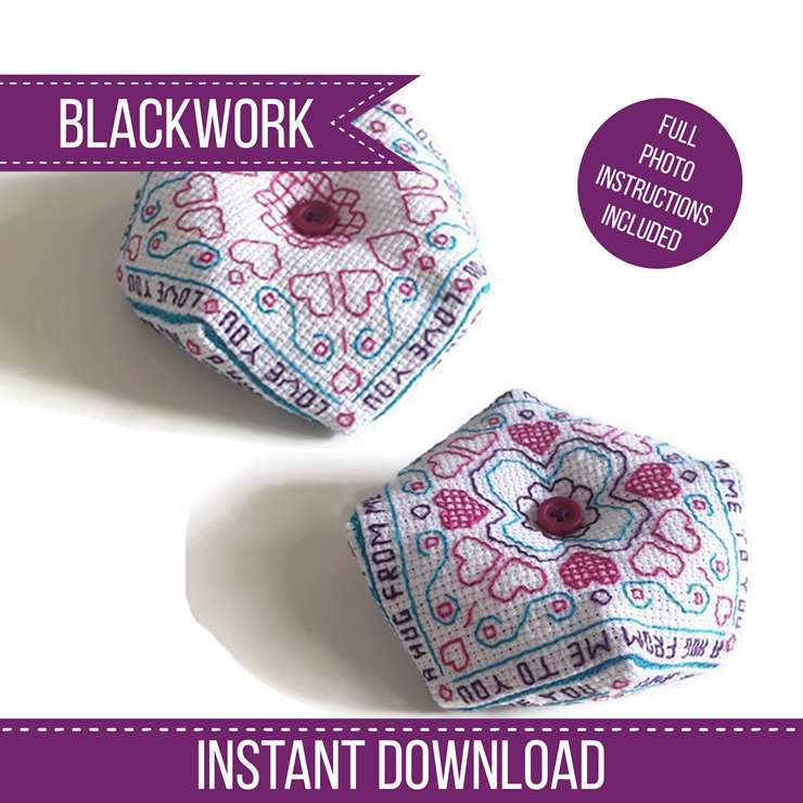 Pocket Hug Biscornu - Blackwork Patterns & Cross Stitch by Peppermint Purple