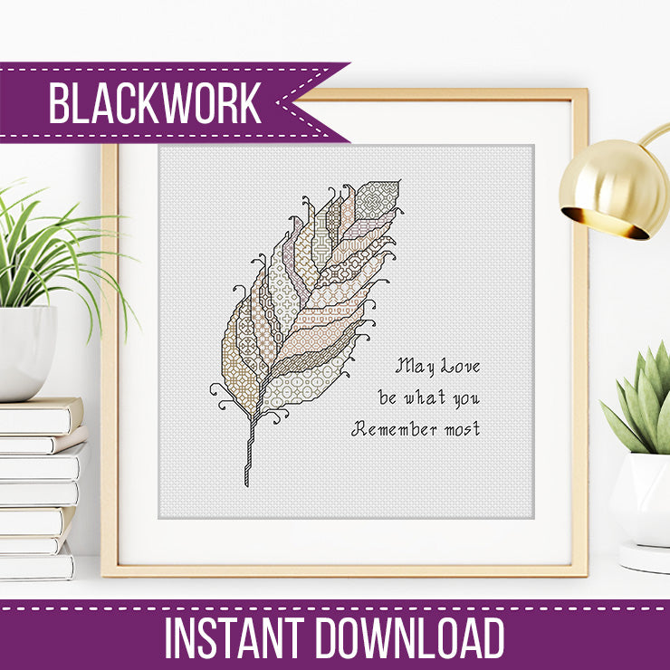 Remember Love - Feather - Blackwork Patterns & Cross Stitch by Peppermint Purple