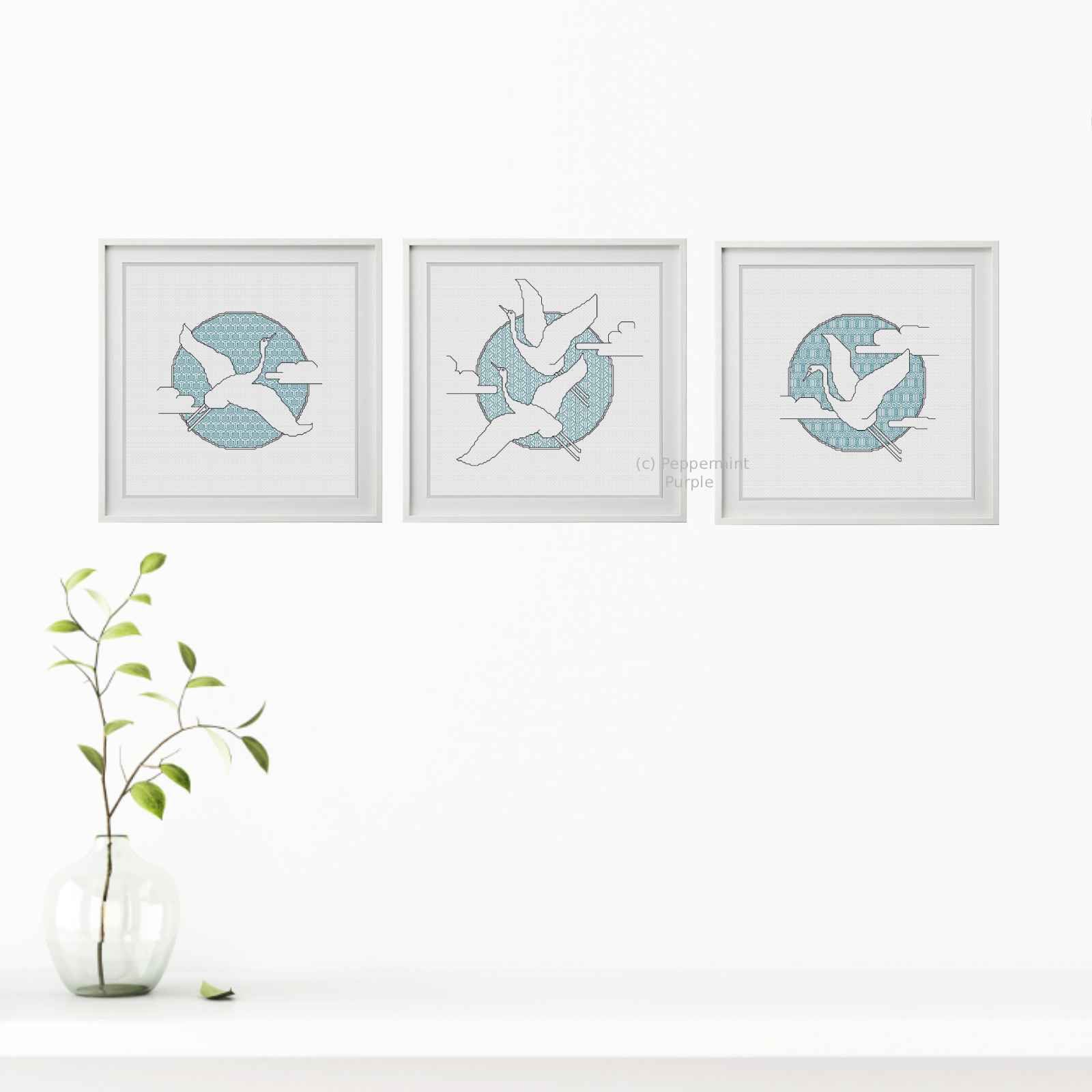 The Cranes - 3 designs Blackwork Pattern by Peppermint Purple