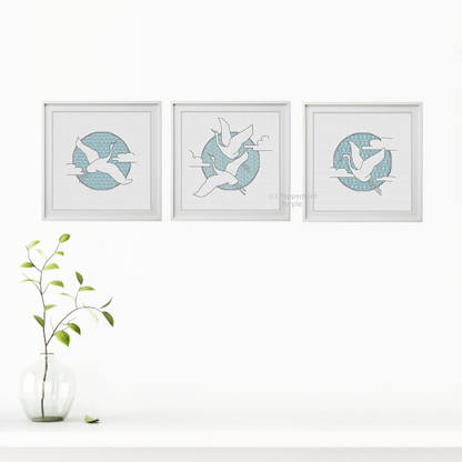 The Cranes - 3 designs Blackwork Pattern by Peppermint Purple