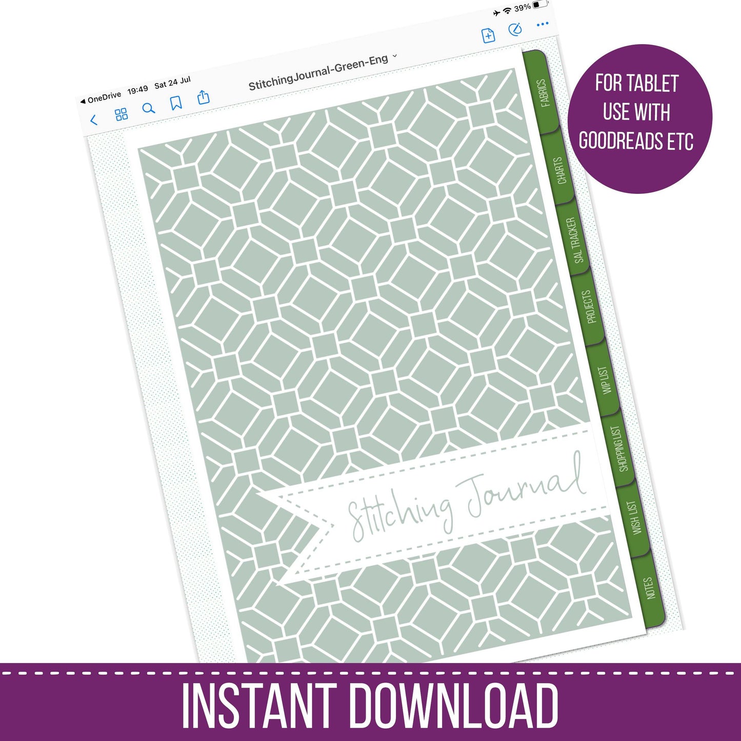 Stitching Journal - DIGITAL for Goodnotes etc - Blackwork Patterns & Cross Stitch by Peppermint Purple