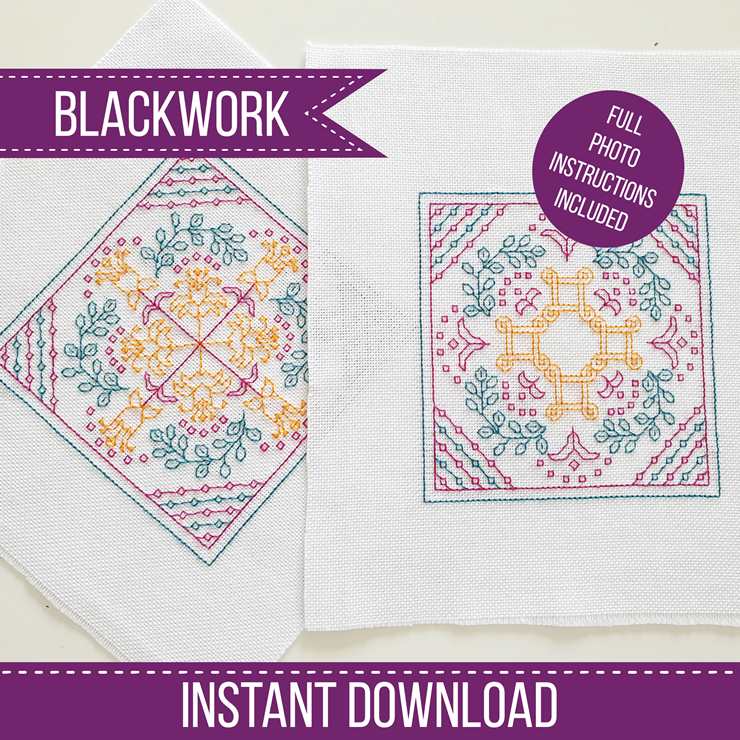 Sunshine Biscornu - Blackwork Patterns & Cross Stitch by Peppermint Purple