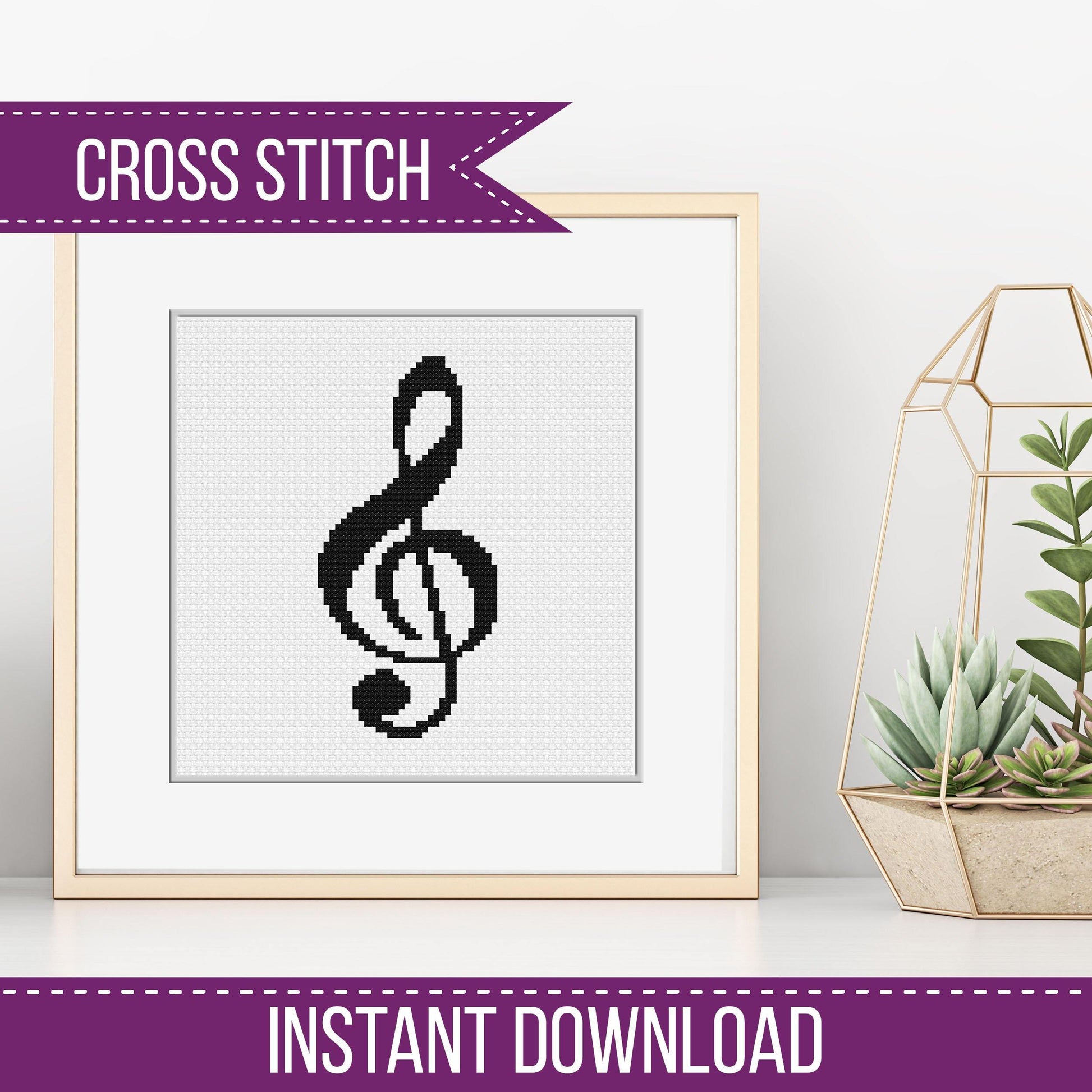 Treble Clef - Blackwork Patterns & Cross Stitch by Peppermint Purple